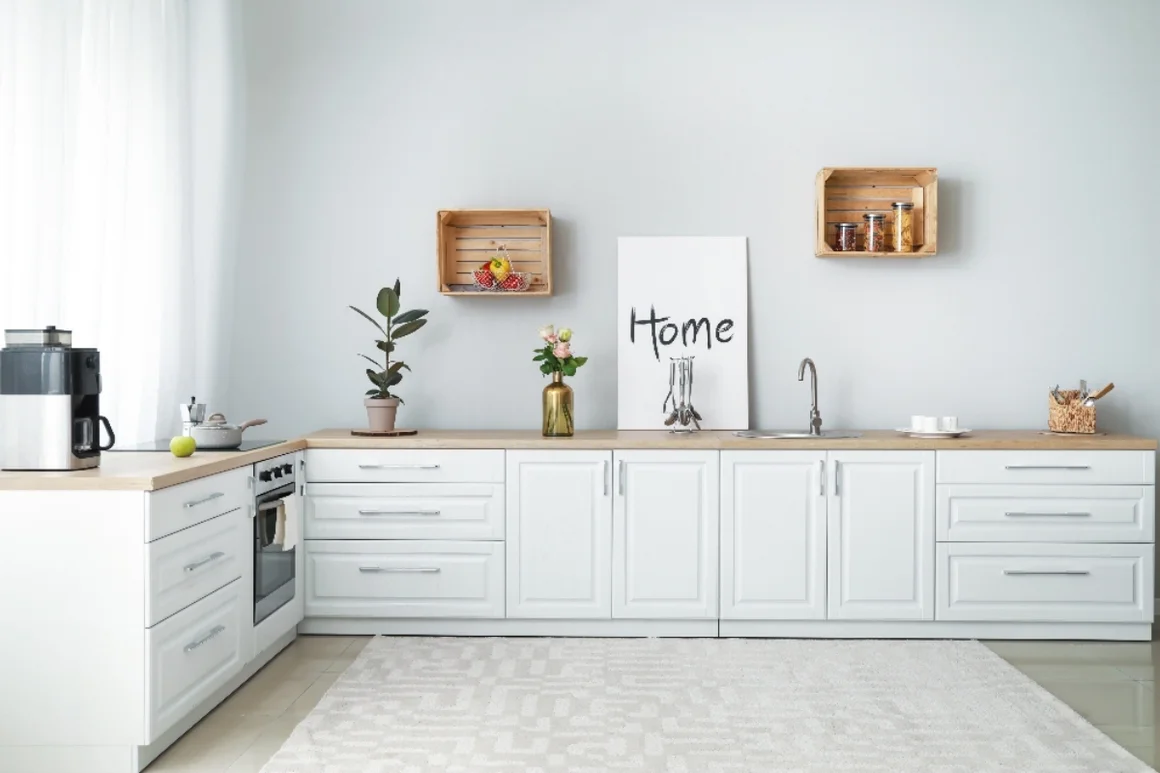 Moderne Küche mit weißen Schränken